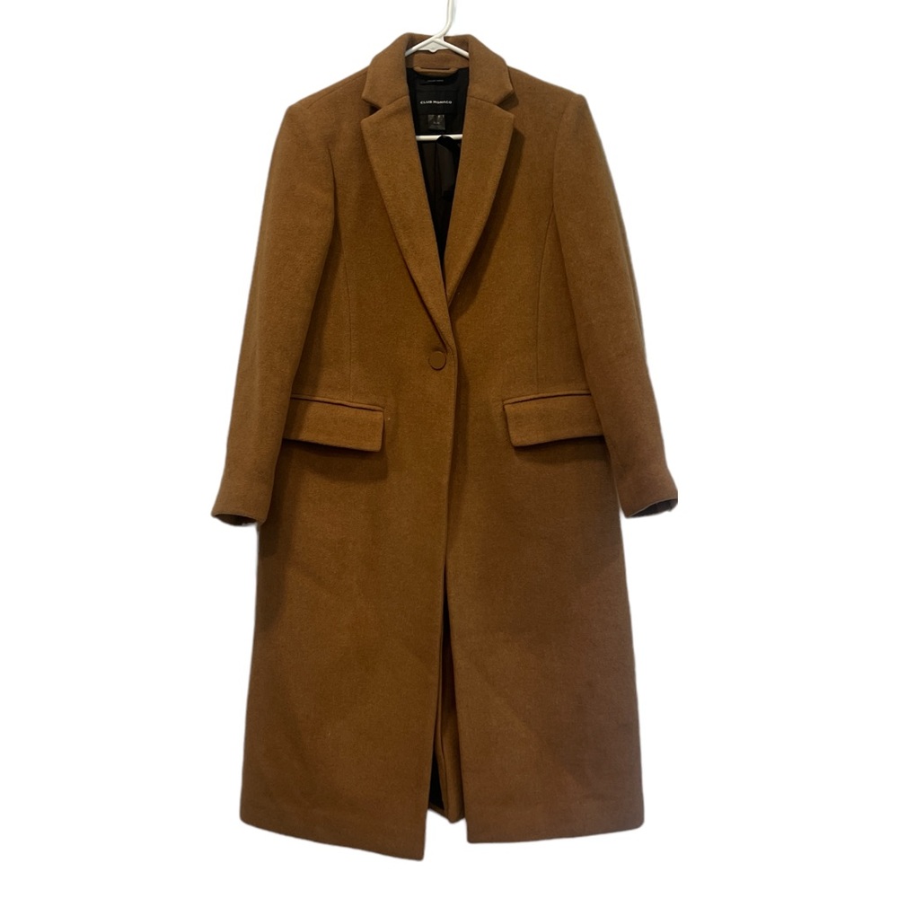 Club Monaco Slim Tailored Wool Trench Coat Women Size M Camel Single Breasted - Picture 1 of 16